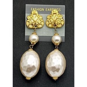 Vintage Pierced Big Statement Dangle Drop Earrings 1980's 1990's New Old Stock